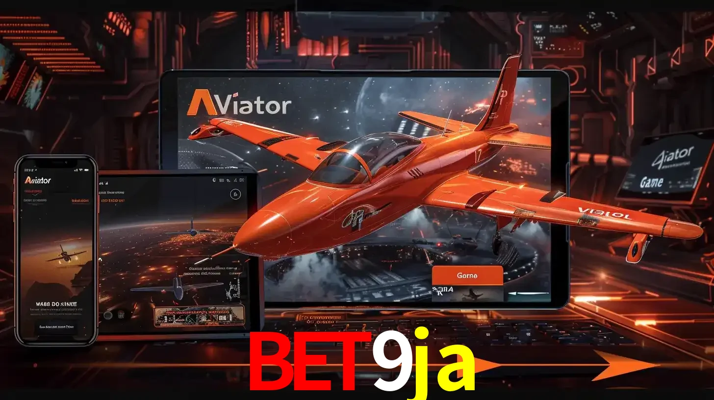 Apresentação tecnológica do jogo Aviator com um avião saindo da tela de um tablet, demonstrando a experiência imersiva em múltiplos dispositivos no bet9ja.