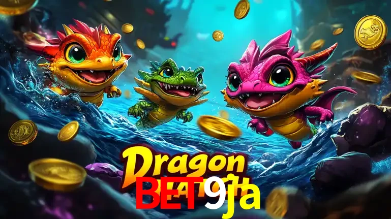 Arte promocional do jogo Dragon Hatch com três adoráveis dragões bebês nadando entre moedas de ouro, um dos slots mais divertidos para jogar no cassino bet9ja.
