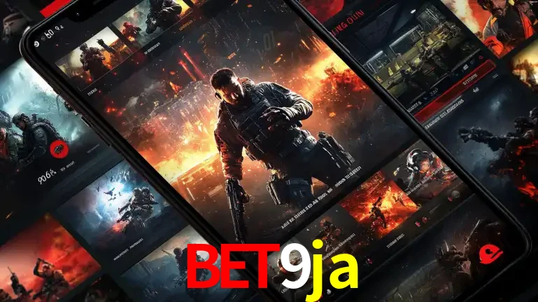 Tela de um celular exibindo uma galeria de jogos de tiro com temática militar, mostrando a variedade de e-sports disponíveis para apostas na plataforma de entretenimento bet9ja.