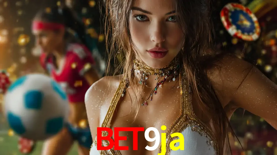 Mulher elegante representando a combinação de glamour e emoção das apostas esportivas, com uma jogadora de futebol ao fundo, destacando a ação no bet9ja.