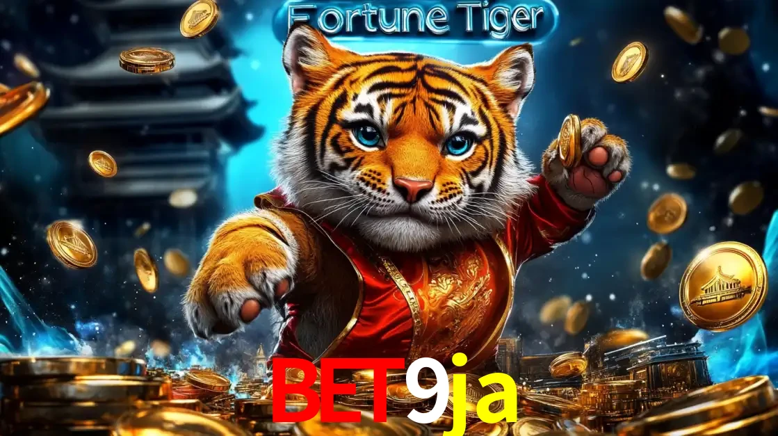 Imagem promocional do jogo de slot Fortune Tiger, com um tigre majestoso em traje tradicional cercado por uma fortuna em moedas de ouro, disponível agora no cassino bet9ja.